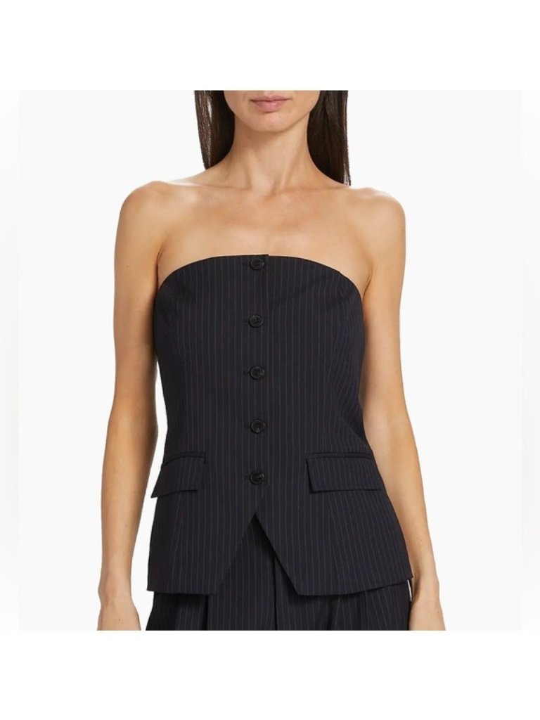 Wayf Berkley Strapless Pinstripe Top Women’s Size Small Navy Button Front
